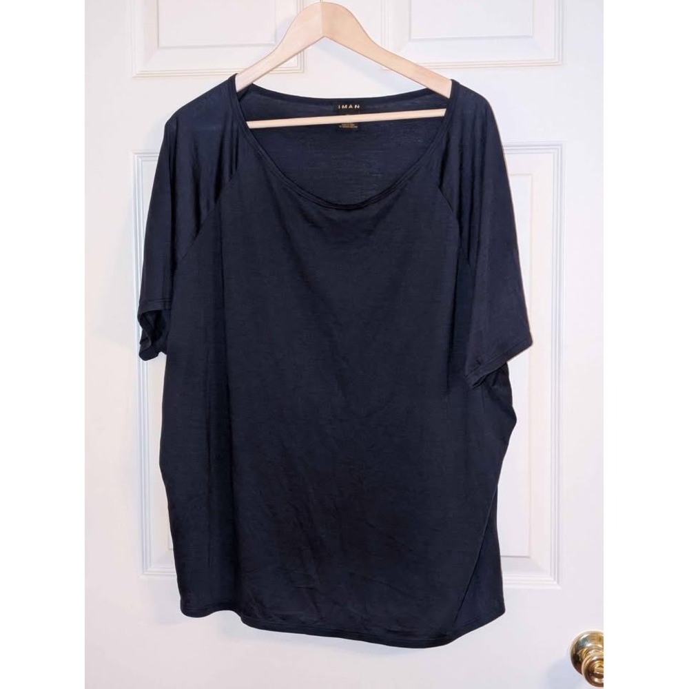 IMAN Global Chic Womens 3X Black Scoop Neck Stretch Top Short Sleeve‎ Plus Size